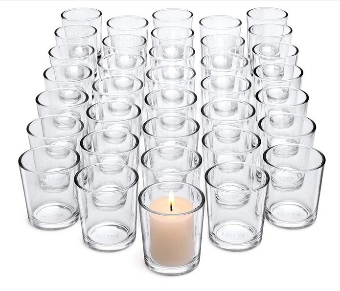 Clear Glass Tealight Candle Holder- Glass Votive Candle Holders Bulk Set of 36 - Clear Candle Holder for Thanks Giving Table Dec