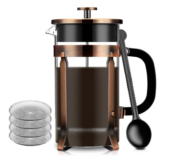 French Coffee Press Maker, Copper Glass French Press Kit Machine (1 liter, 34 Oz) for Coffee Tea Camping Office