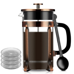 French Coffee Press Maker, Copper Glass French Press Kit Machine (1 liter, 34 Oz) for Coffee Tea Camping Office