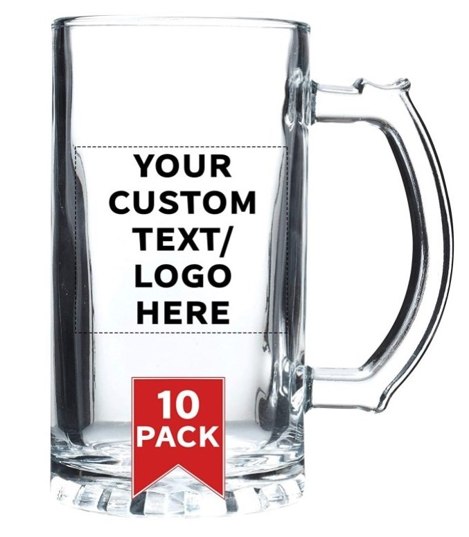 Beer Stein Mugs - Perfect Glasses for Beers, Root Beer Floats Customizable Text, Logo - Beer Pint Glass 16 Oz- Luxury CLASSIC