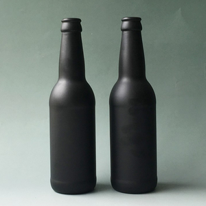 Haonai 330ml amber matt black frosted color glass beer bottle