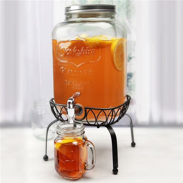 2 Gallon Mason Glass Jar Beverage Dispenser With Stand