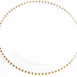 Wholesale 32cm Elegant Glass Gold Rim Clear Beaded Charger Plate for Wedding Party