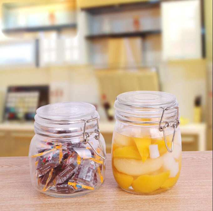 Clear glass food storage glass jar with lock OEM food glass jars with lids