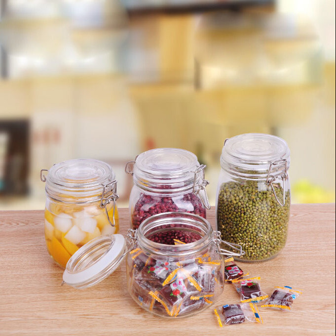 Clear glass food storage glass jar with lock OEM food glass jars with lids