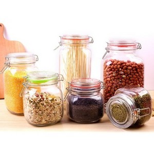 Clear glass food storage glass jar with lock OEM food glass jars with lids