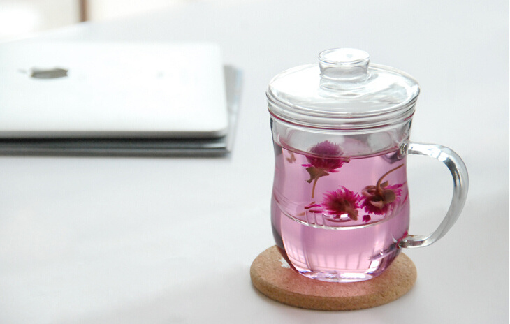 Double wall glass tea cup with glass filter and lid