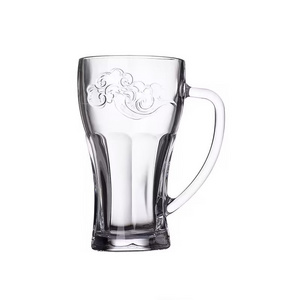 Wholesale custom fashionable 335-385ml Auspicious cloud pattern glass cup with handle for Beer Water Juice beer glass mug