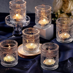 Clear Votive  Holders Glass Candle Holders Bulk for Tea Light Candle Embossed Candle Votives