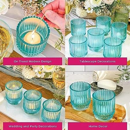 Blue Glass Tealight Votive Candle Holders Fall Decor Shelf Decoration