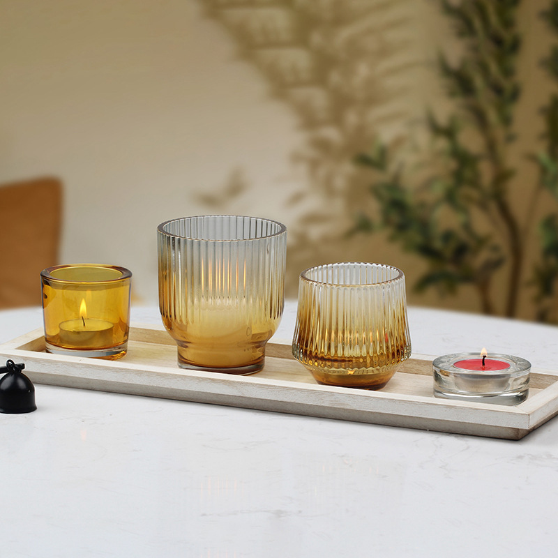 Wholesale Vintage Ribbed Amber Glass Tealight Votive Candle Holders