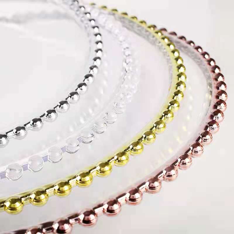 Wholesale 32cm Elegant Glass Gold Rim Clear Beaded Charger Plate for Wedding Party