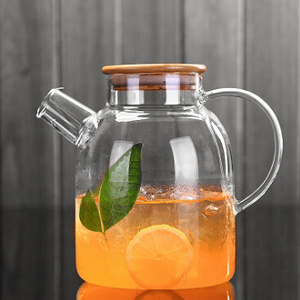 Glass Kettle 1800ml 60-ounce - Stove-top Safe - Heat Resistant Borosilicate Glass Pitcher Carafe Teapot Wth Bamboo Lid.