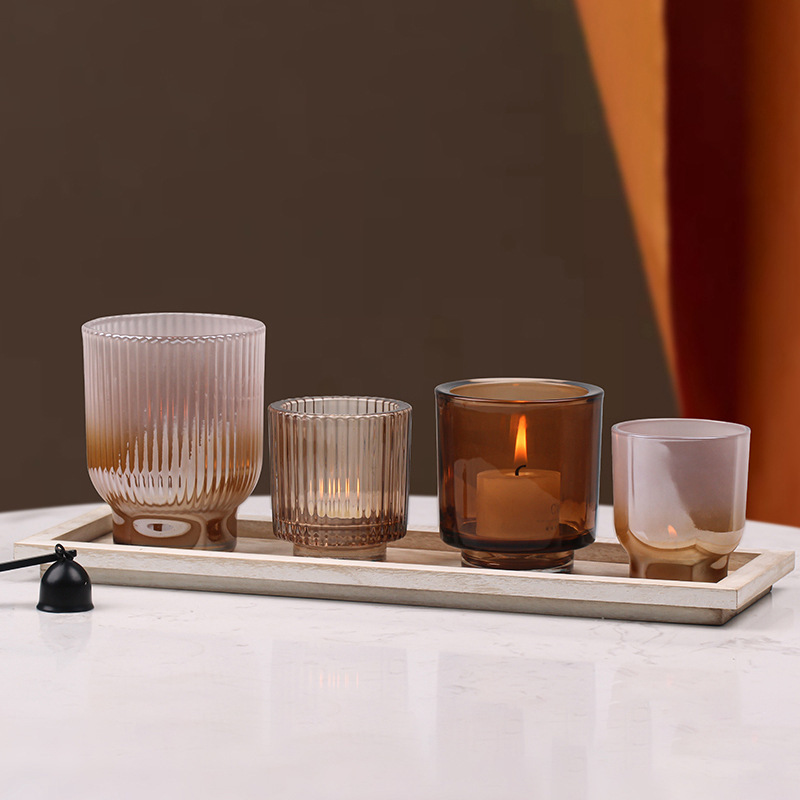 Wholesale Vintage Ribbed Amber Glass Tealight Votive Candle Holders