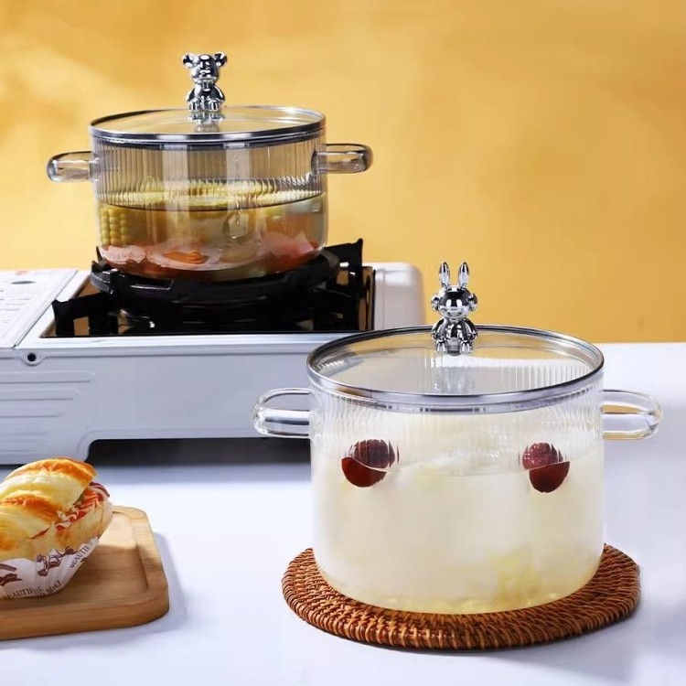 Stovetop Cooking Pot with Lid and Handle Transparent Soup Pot for Stews High Borosilicate Cookware