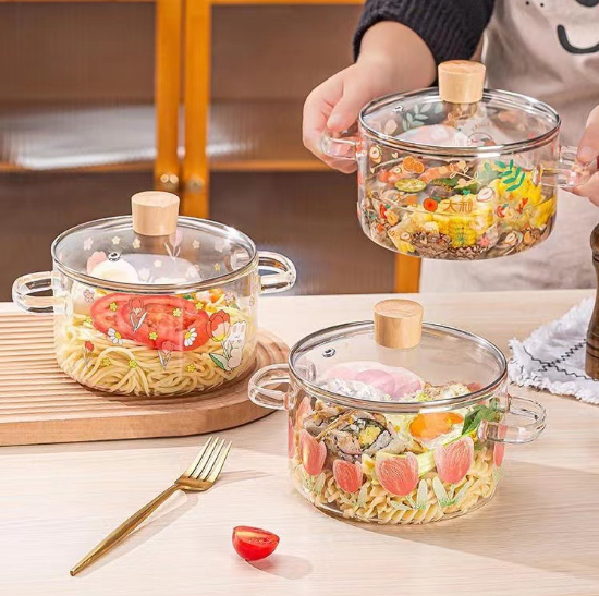 Glass Pot High Borosilicate Heat-resistant Clear Instant Noodle Pot Stew Cooker Food Milk Sauce Hot Pot with Lid