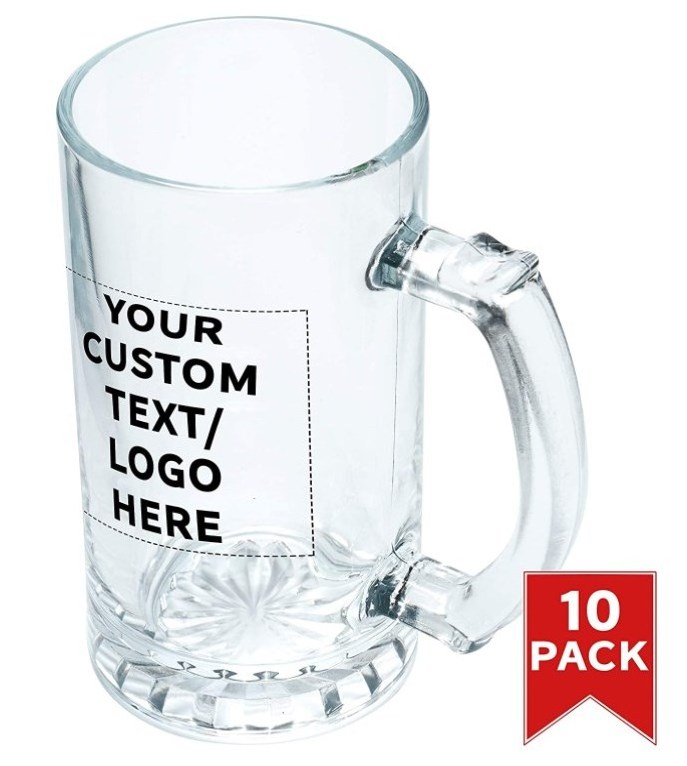 Beer Stein Mugs - Perfect Glasses for Beers, Root Beer Floats Customizable Text, Logo - Beer Pint Glass 16 Oz- Luxury CLASSIC