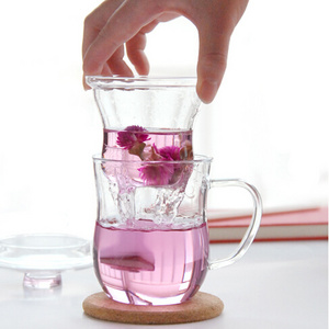 Double wall glass tea cup with glass filter and lid