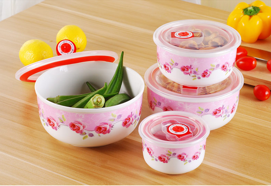 Customized Printing Deep Microwave Safe Houseware Bowl Ceramic Bowl with Plastic Lid AB Grade Ceramic Minimalist Restaurants