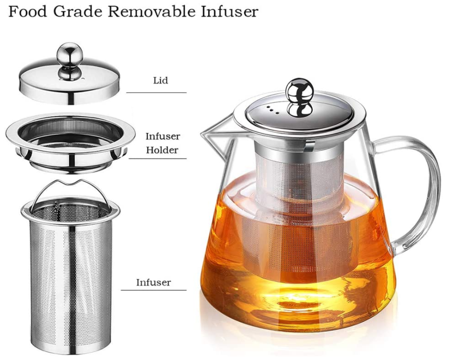 (43oz/ 1300ml) Stovetop Safe Blooming and Loose Leaf Tea Maker Set  Glass Teapot with Infuser Tea Pot Tea Kettle