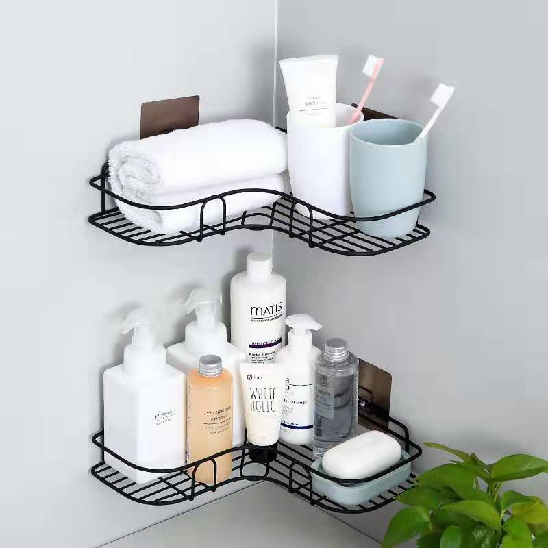 Metal Wall Mounted Bathroom Organizer Corner Rack Adhesive Shower Corner Caddy