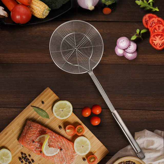 Solid Stainless Steel Spider Strainer Bowl Mesh Skimmer Ladle