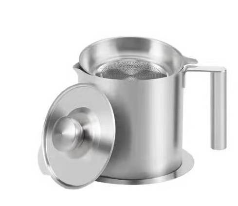 Large capacity stainless steel grease filter strainer cup and container oil storage pot with dust-proof lid