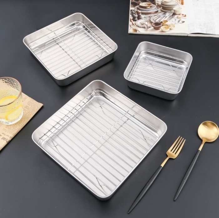 Stainless Steel Nonstick Baking Roasting Tray Square Cake Pan Deep Baking Sheet for Oven