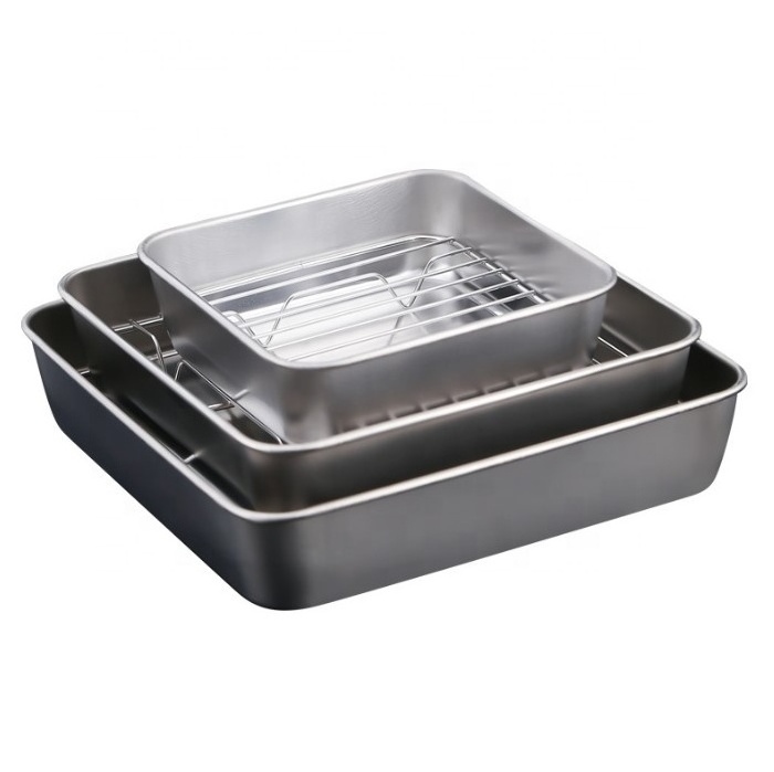 Stainless Steel Nonstick Baking Roasting Tray Square Cake Pan Deep Baking Sheet for Oven