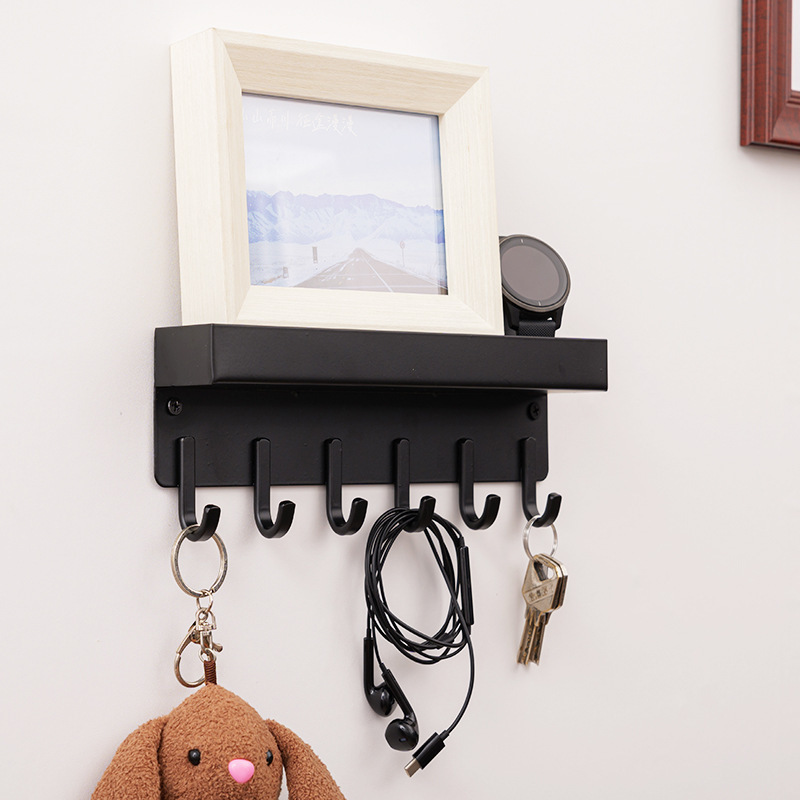 Stainless Steel Black Wall Mounted Key Hooks Mail Holder with 6 Hooks