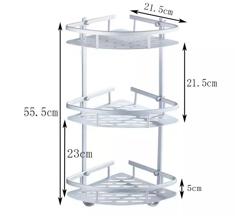 Bathroom Organizer Three Tier Over the corner Storage Basket Hanging Shelf Aluminum Shower Caddy