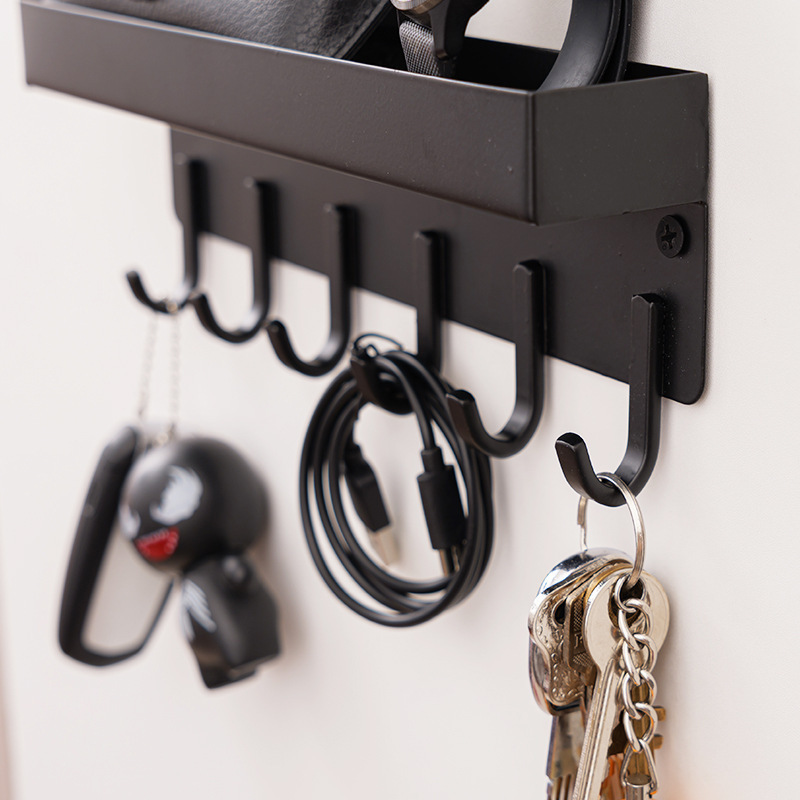 Stainless Steel Black Wall Mounted Key Hooks Mail Holder with 6 Hooks