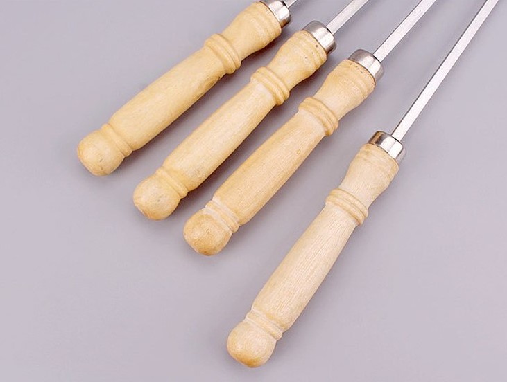 Skewers with wooden handle for barbecue camping cooker campfire barbecue