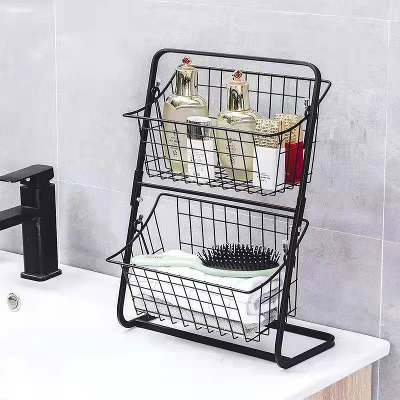 3 Tier market basket with 2 wire storage baskets basket fruit stand for kitchen pantry  shelf laundry  cabinets  garage