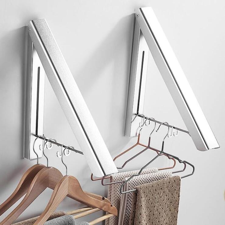 Hot Selling Aluminum alloy Foldable Clothes Rack Wall Mounted Folding Triangle Hanger Retractable Hanging Clothes Airer