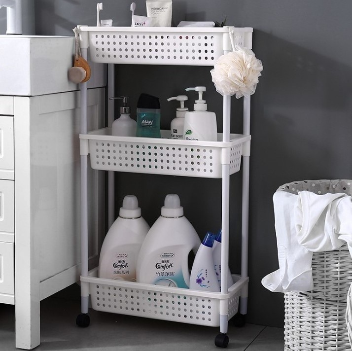 3 Tier Bathroom Cart Organizer Slide Out Storage Mobile Shelving Unit Organizer with Casters Wheels for Bathroom Kitchen Laundry