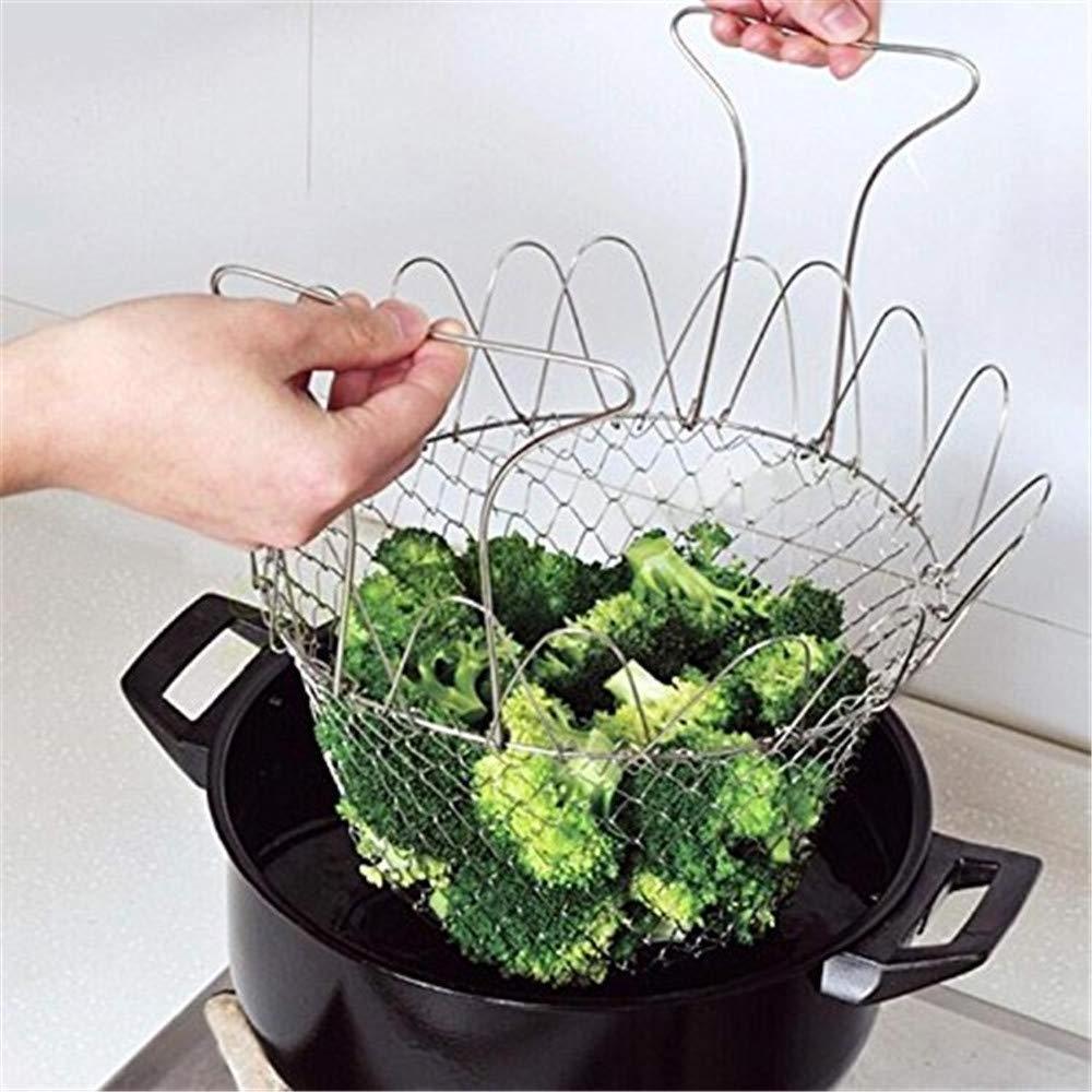 Fry Basket Extendable Foldable Round Wire Fry Basket Stainless Steel Deep Frying Basket