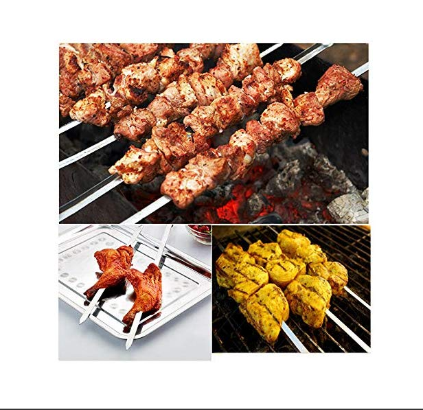 Stainless Steel BBQ Skewers Set,Flat Barbecue Skewers,Reusable BBQ Stick /Skewers