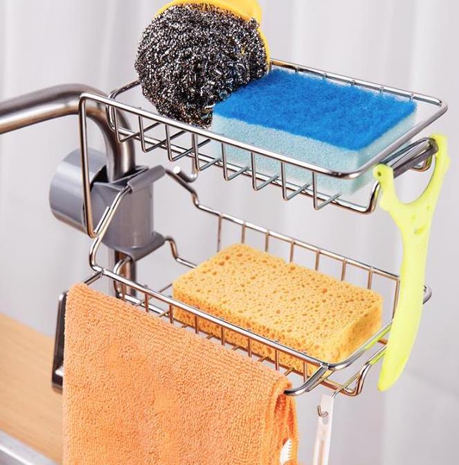 Stainless Steel Kitchen Faucet Rack Sponge Storage Holder