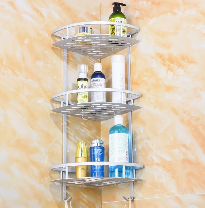 Bathroom Organizer Three Tier Over the corner Storage Basket Hanging Shelf Aluminum Shower Caddy