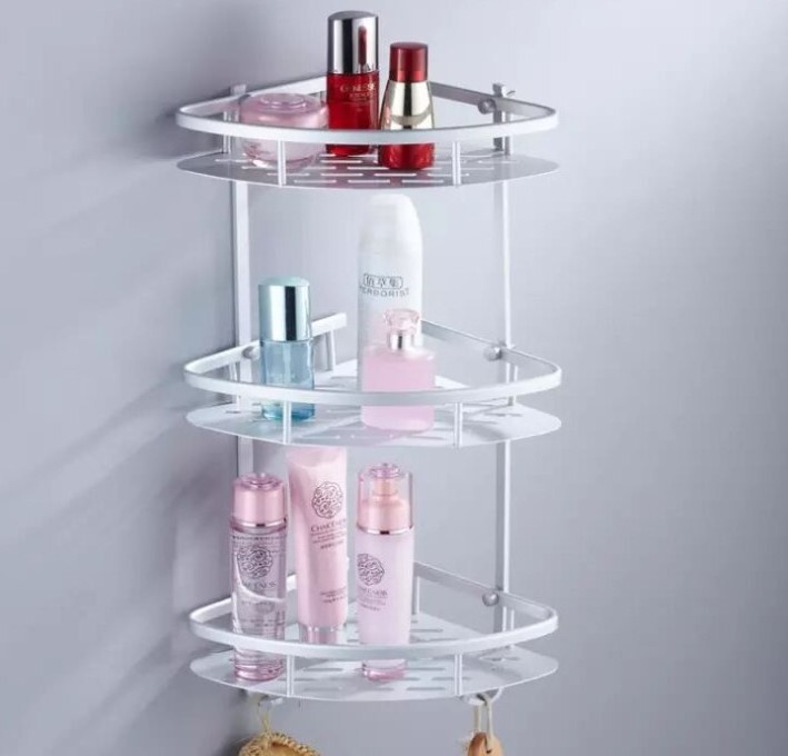 Bathroom Organizer Three Tier Over the corner Storage Basket Hanging Shelf Aluminum Shower Caddy