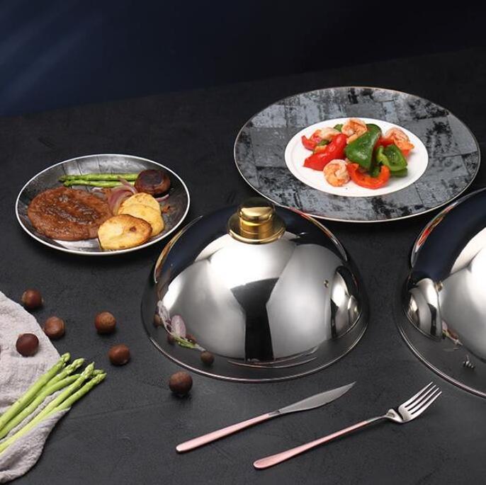 Hot Selling Stainless Steel Restaurant Cloche Serving Dish Food Cover Cheese Melting Dome Steaming Food Cover