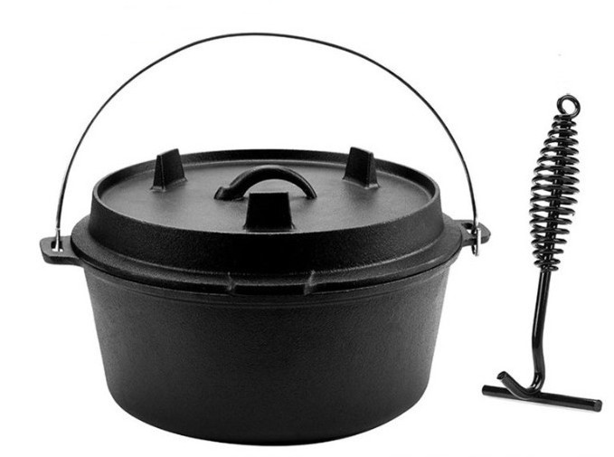 Outdoor Equipment  Hiking Camping Campfire Cookware Pot Cast Iron Dutch Oven