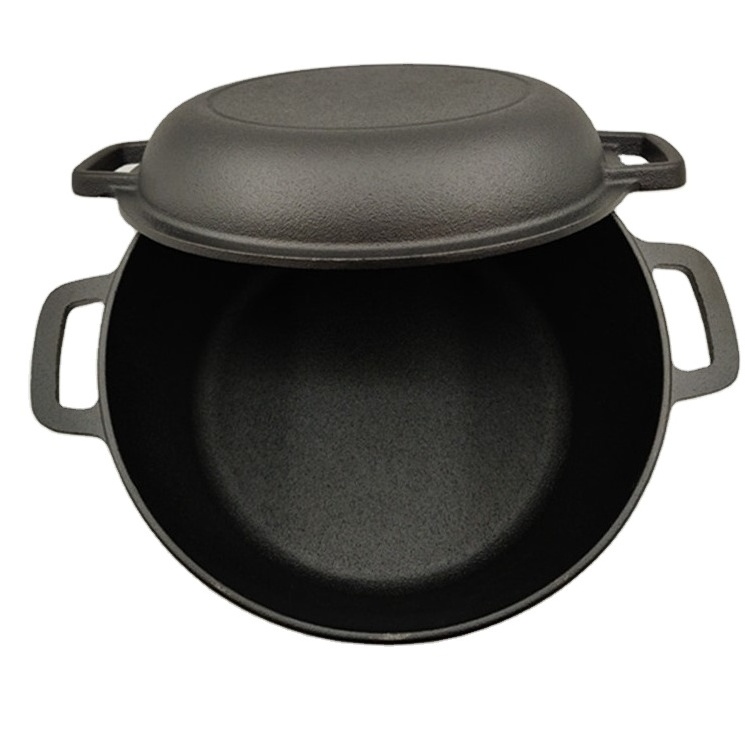 Non Stick Cookware Outdoor Campfire Cooking Soup Pot Cast Iron Dutch Oven with Pan Lid