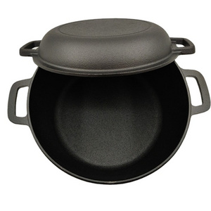 Non Stick Cookware Outdoor Campfire Cooking Soup Pot Cast Iron Dutch Oven with Pan Lid