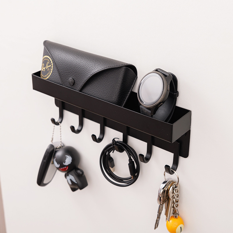 Stainless Steel Black Wall Mounted Key Hooks Mail Holder with 6 Hooks