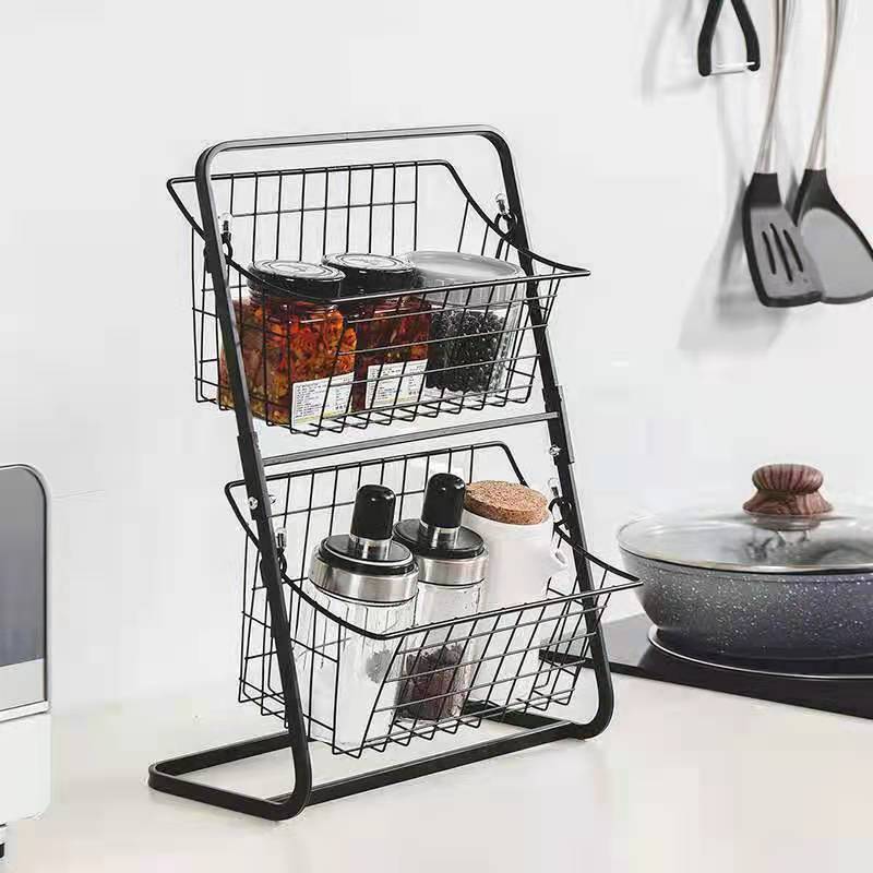 3 Tier market basket with 2 wire storage baskets basket fruit stand for kitchen pantry  shelf laundry  cabinets  garage