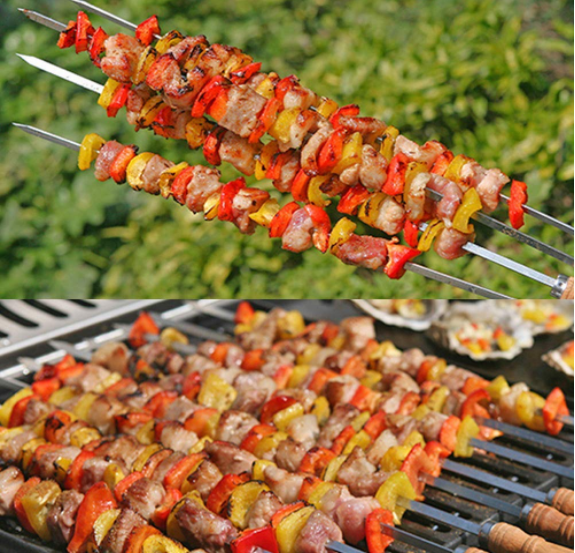 Skewers with wooden handle for barbecue camping cooker campfire barbecue