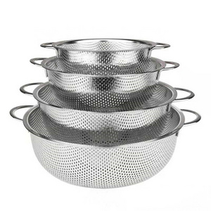 Stainless Steel Mesh Perforated Colander with 2 Ears Kitchen Fruit Vegetable Colander Basket