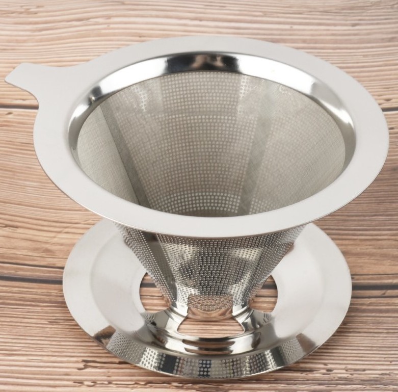 Stainless Steel Cone Pour Over Coffee Dripper Coffee Maker Double Mesh Paperless Reusable Coffee Filter